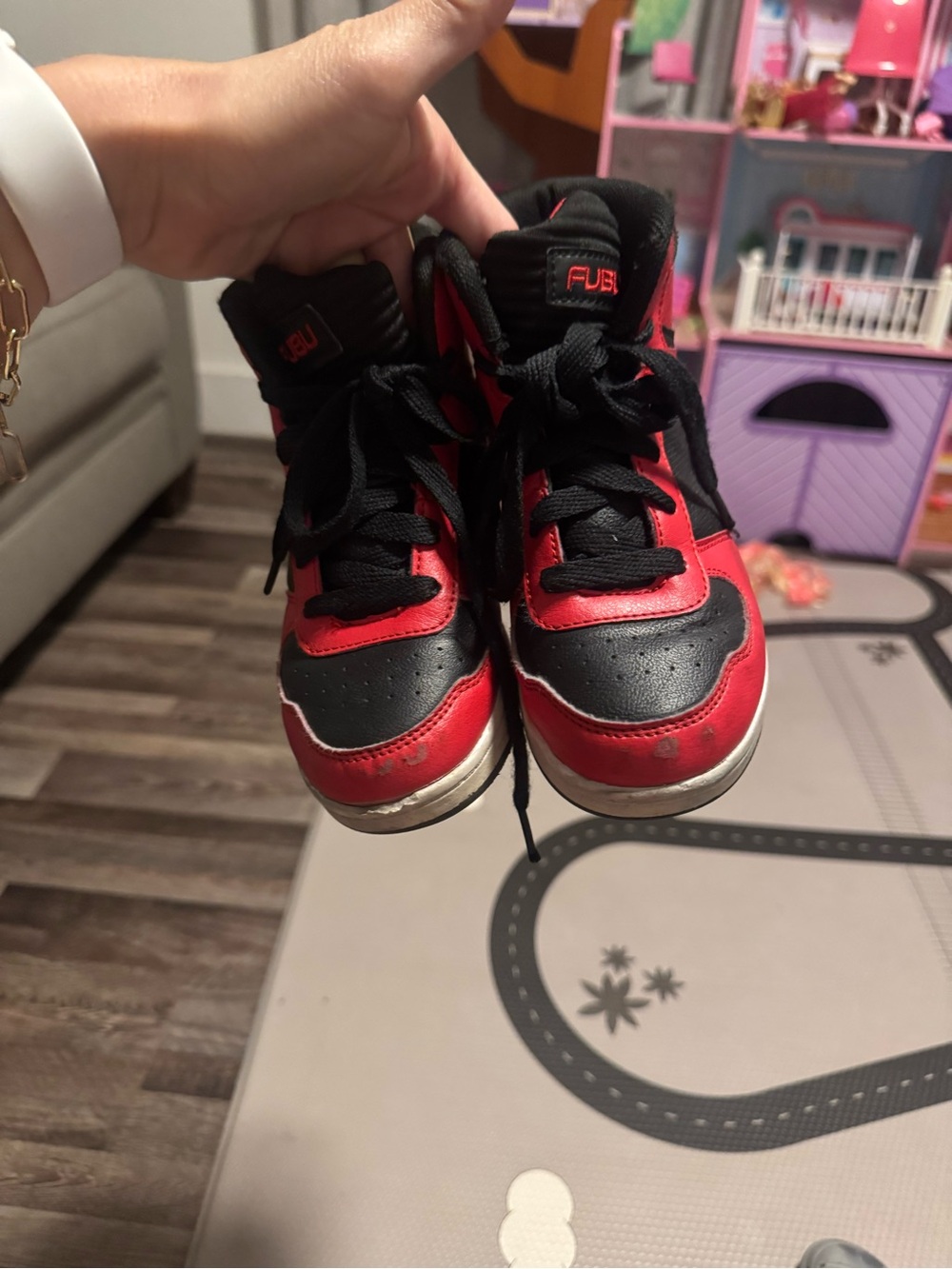 Kids FUBU High-Top Athletic Sneakers in Black and Red